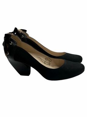 Biondini Black Leopard Calf Bow Block Heels